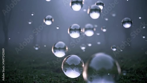 Wallpaper Mural Floating bubbles in misty forest scene Torontodigital.ca