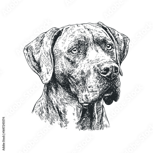 Hand-drawn sketch of a Brindle Great Dane dog head looking forward