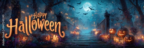 Halloween banner with pumpkins AI