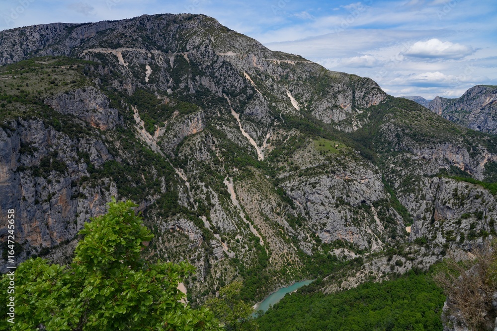 Fototapeta premium Plunging view over the Verdon River in the Gorges du Verdon area, a canyon, in the south of France
