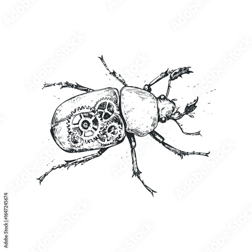 Intricate Mechanical Beetle with Exposed Clockwork Gears