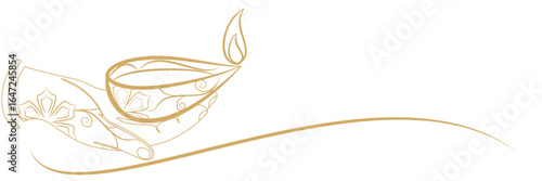 line art illustration of hand and candles for diwali