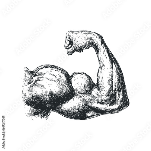 Muscular Arm Flexing Bicep in Hand Drawn Sketch Style