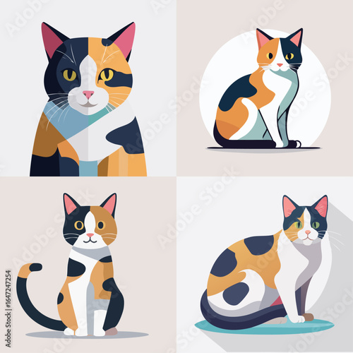 Four unique, stylized cat portraits bring a touch of charm to any project. Perfect for pet lovers, these adorable designs add a creative flair.