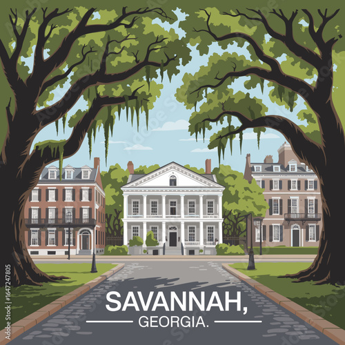 Savannah Georgia Historic Oak Tree Boulevard Poster