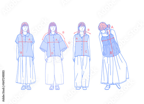 Quadro em tela Set of Hand-Drawn Illustrations for Apparel and Clothing Measurement Diagram and