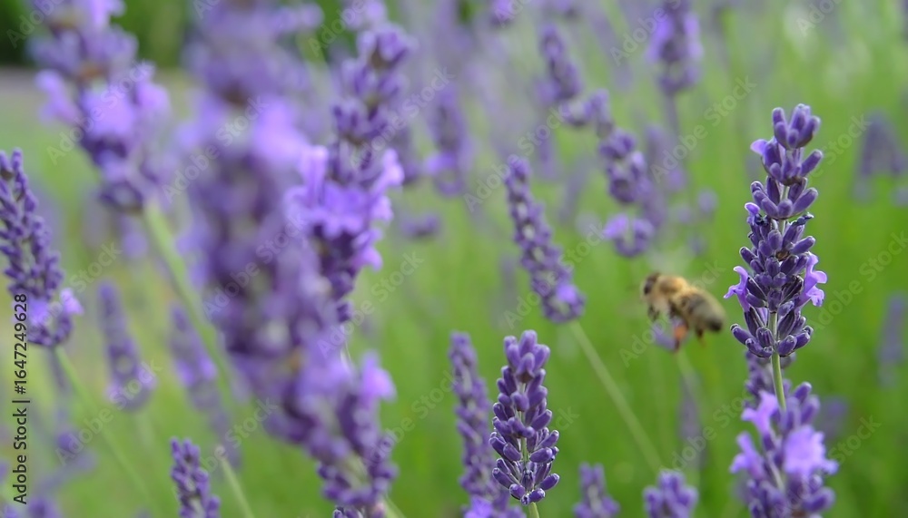 A bee amidst vibrant lavender A bee amidst vibrant lavender