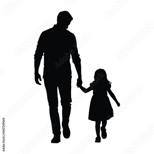Silhouette of adult and child holding hands against white background, symbolizing care, trust, family bond, and minimalist connection