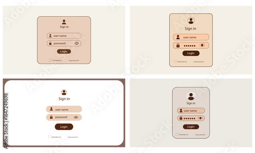 Modern login form UI design set in soft brown color palette