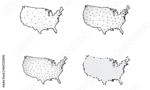 United States map with network connection lines and dots for technology concepts