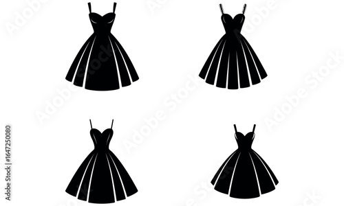 Elegant black dress silhouettes for fashion and clothing design