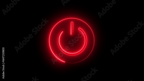Bright Red Neon Power Button Symbol Illuminated on Dark Background on off switch