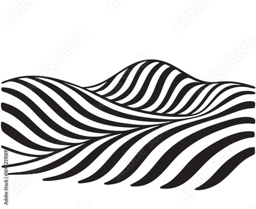 Futuristic Landscape with fields in black stripped as zebra. Flat black sketch