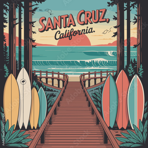 Santa Cruz California Surfboard Beach Poster