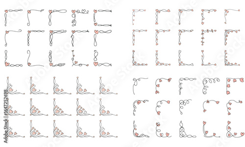Decorative corner elements set with floral and heart designs
