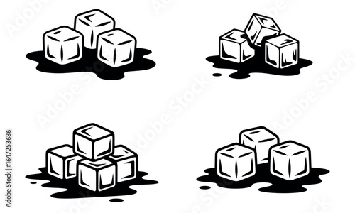 Melting ice cubes set isolated on white background illustration
