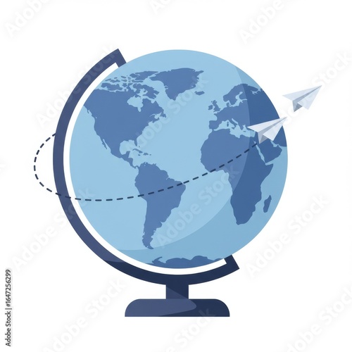 Blue Globe With Paper Airplane Illustration
