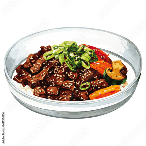 Watercolor Illustration of Korean Bulgogi Beef Dish