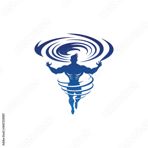Muscular Man Silhouette with Swirling Vortex Energy on White Background bodybuilder fitness