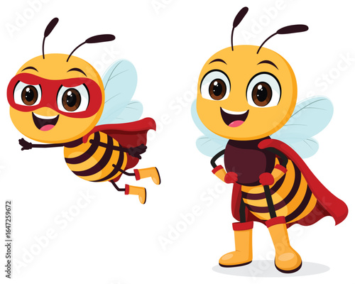 Cute bee superhero mascot cartoon characters