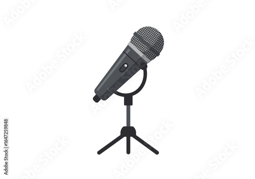 Gray Microphone on Stand for Audio Recording and Broadcasting