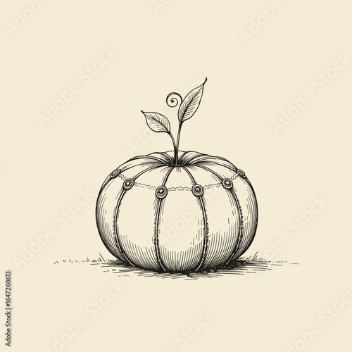 Detailed pumpkin illustration with a sprout, emphasizing uniqueness and seasonal beauty
