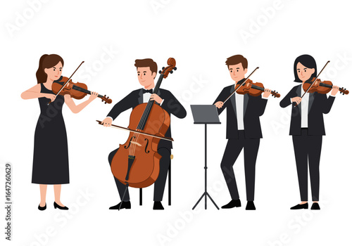 String Quartet Performance: Musicians Playing Violins and Cello with Formal Attire