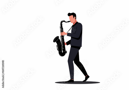 Man Playing Saxophone in Dark Suit Illustration