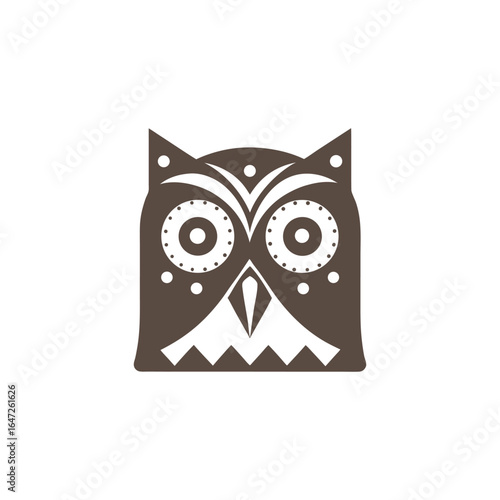 Stylized Brown Owl Mask with Geometric Patterns and Dots face tribal