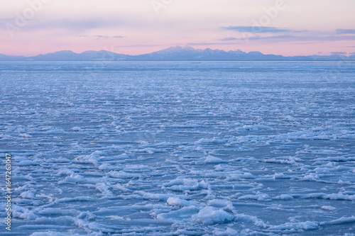 根室から見た流氷と知床連山 / Drift ice and Shiretoko Mountain Range from Nemuro