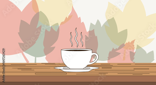 coffee cup on table autumn leaves background cozy warm drink fall season still life