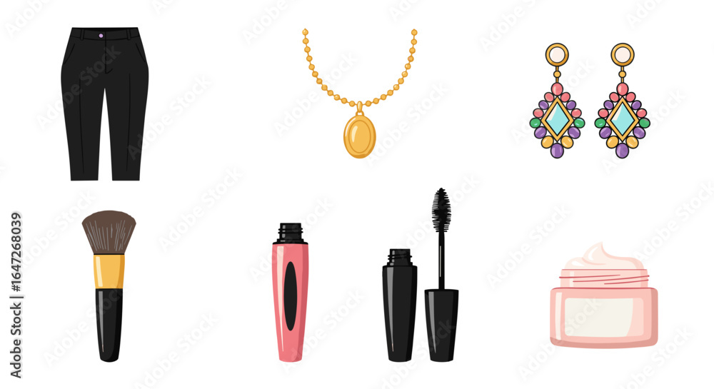 Fototapeta premium Arrangement of fashion accessories and beauty products items