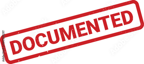 Red rectangular stamp with the word DOCUMENTED in bold letters across it