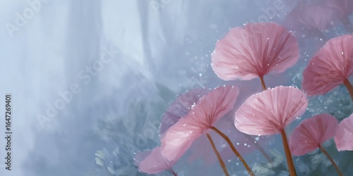 Painting of pink flowers with a blue background
