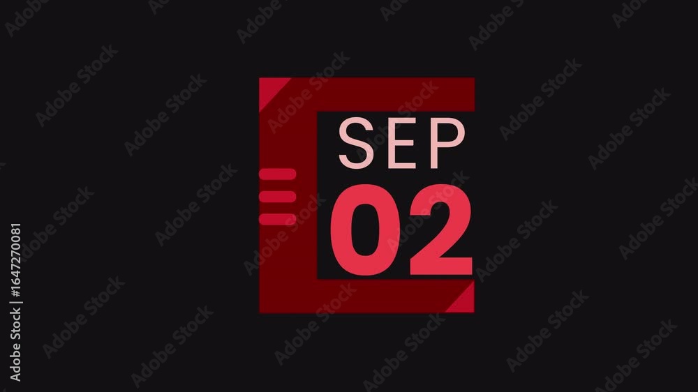 Calendar September Animation 2nd September calendar icon animation. Alpha matte with transparent ...