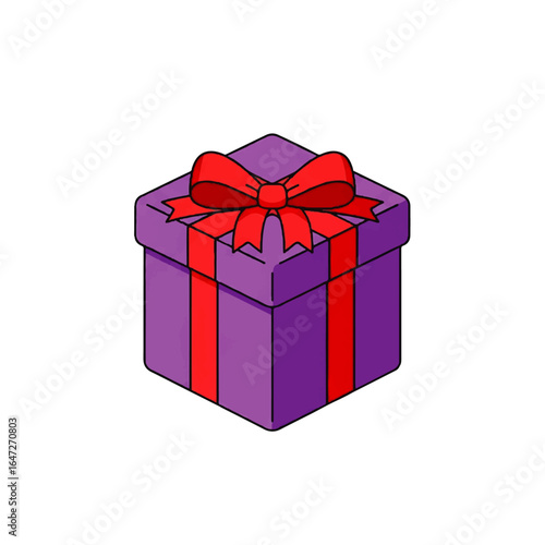 A beautifully wrapped purple gift box with a decorative red bow, representing the joy of giving and receiving presents on any celebration.