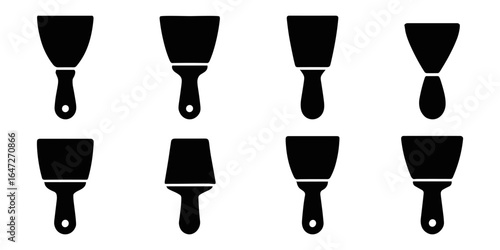 Putty knife silhouette icon set , scraper tool, construction, renovation and repair equipment.Vector