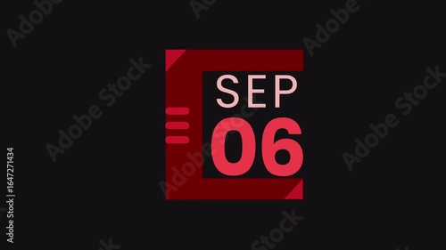 Wallpaper Mural 6th September calendar icon animation. Alpha matte with transparent background 4K resolution. Torontodigital.ca