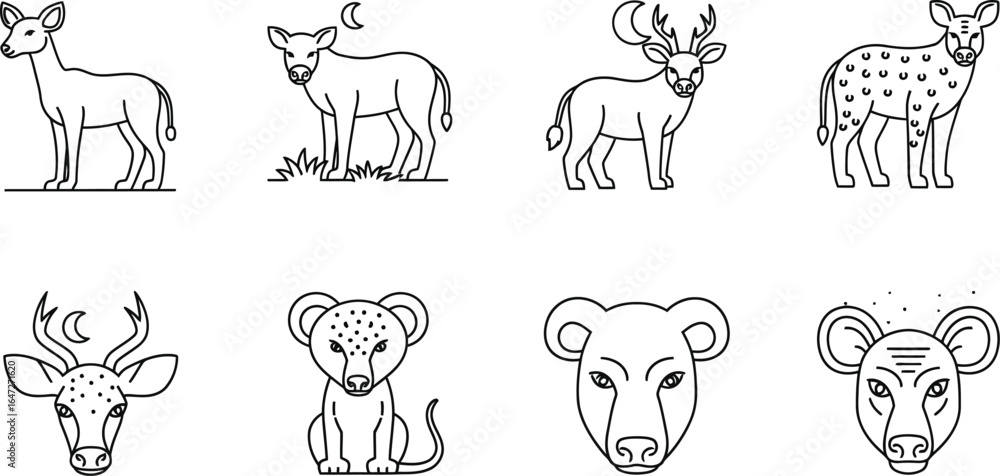 Obraz premium Deer and other animals a collection of various deer and other animal illustrations, including deer, stag, doe, fawn, reindeer, and caribou