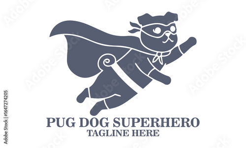 Illustration cute pug dog superhero cartoon character. cute pug dog superhero cartoon character vector illustration and pug dog logo design