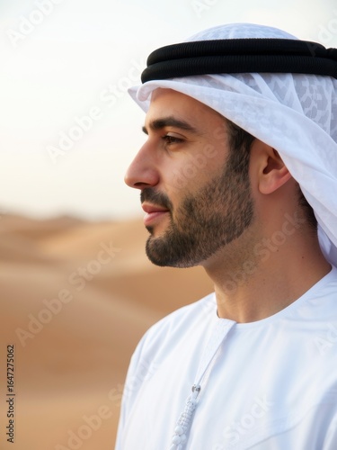 Desert portrait of emirati man arabian sands cultural photography natural light side view identity exploration