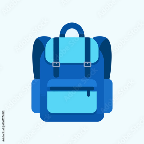 Blue school backpack icon in a flat design style. Vector illustration of a rucksack for travel, education, and daily commute.