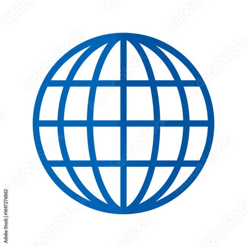 Abstract blue outline of a globe icon, symbolizing universal connectivity, digital networking, international reach, and worldwide communication concepts.
