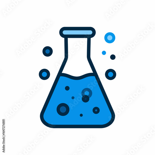 A blue flask with bubbling blue liquid, symbolizing chemistry, science, and experimentation.