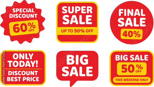 Assortment of Promotional Sale Badges Featuring Special Discounts and LimitedTime Offers for Retail Marketing