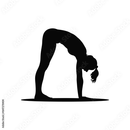 Silhouette of a person performing a yoga pose on a white background
