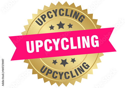upcycling. upcycling round pink and gold label isolated on transparent background