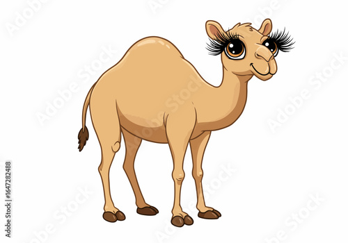 Cartoon Camel with Long Eyelashes Standing Proudly