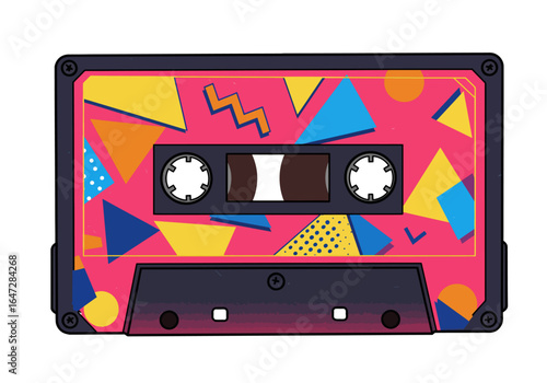 Retro Cassette Tape with Geometric 90s Design