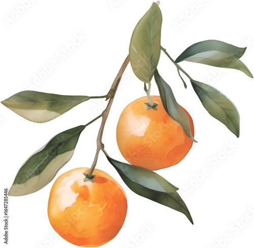 Watercolor Oranges on Branch Illustration